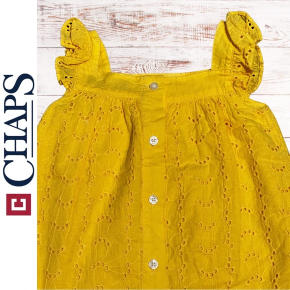 Chaps Baby Infant Girls Yellow Eyelet Dress Lace Sleeveless / Size 12 months - Picture 7 of 9
